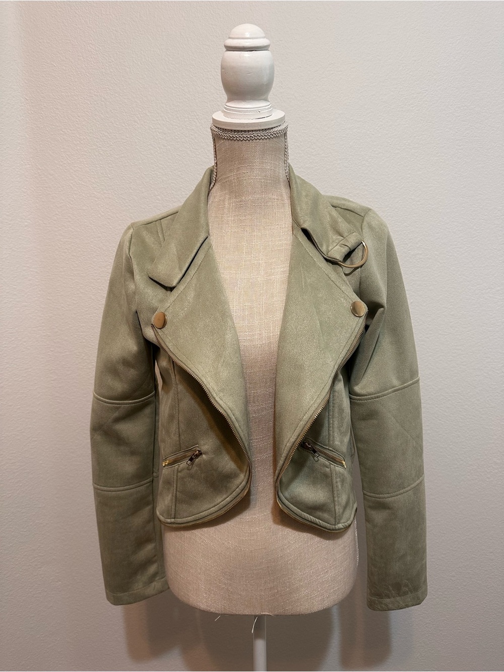 mine Sage Green Suede-Look Moto Jacket